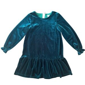 Peek Girls Velvet Holiday Dress Green Drop Waist Long Sleeve Size 4-5